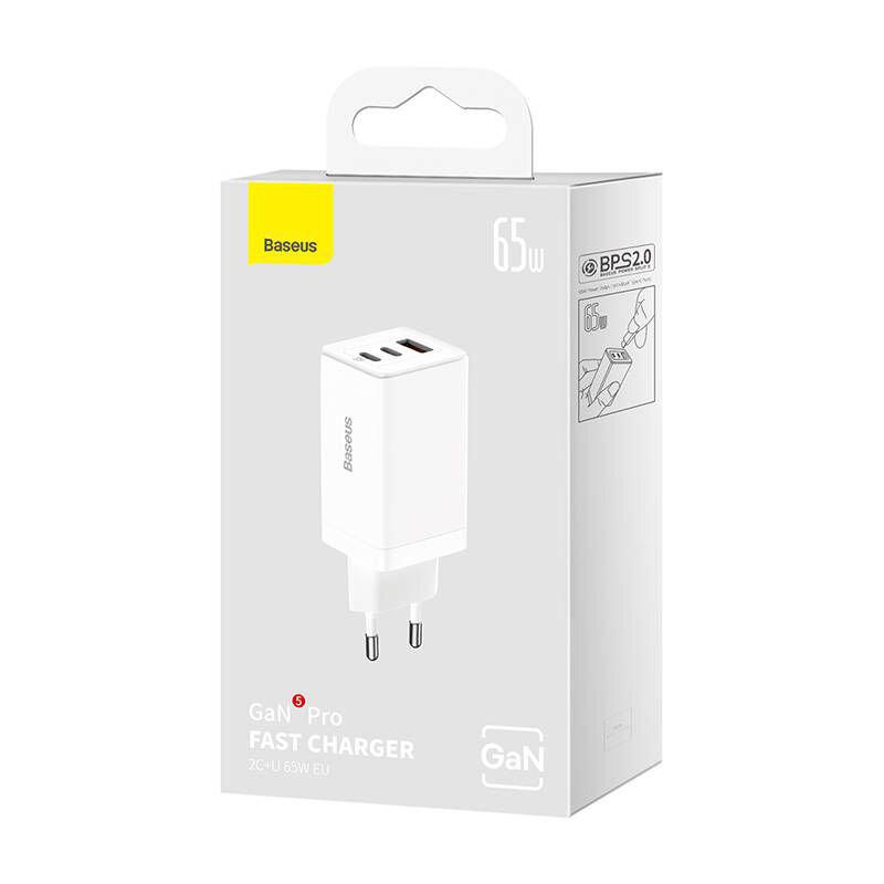 BASEUS Incarcator retea GaN5 Pro, 65 W, 3 porturi, Alb, CCGP120202 - imagine 4