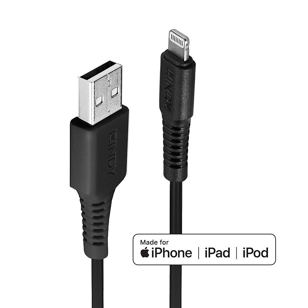 Lindy CABLU alimentare si date pt.smartphone Lightning (T) la USB 2.0 (T), 1 m, PVC, negru, LY-31320