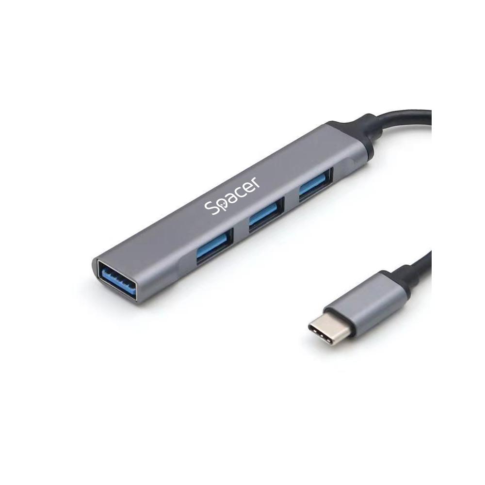 SPACER Hub USB, USB-C, 4 porturi, Gri, SPHB-TYPEC-4U-01