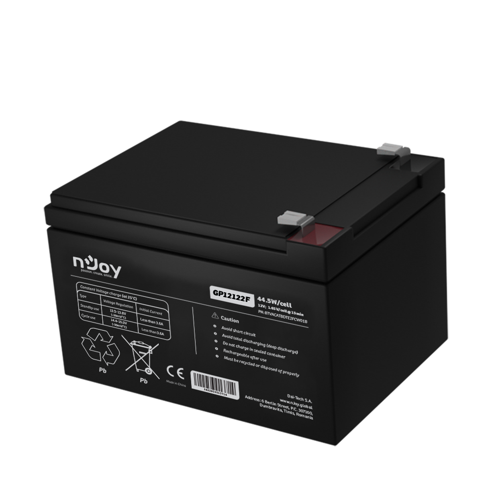 Njoy UPS- acumulatori GP12122F | Baterie UPS | 12 V | 12 A | Borne F2 | 44,5 W |, BTVACATBDTE2FCW01B
