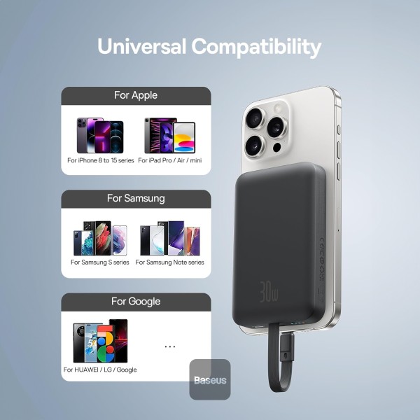 Baseus POWER BANK Magnetic Mini Wireless, 10000mAh, 30W, 2 x USB Type-C, P1002210B113-00 - imagine 7