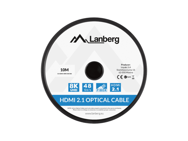 Lanberg Cablu HDMI M/M v2.1 10 m optic negru AOC, CA-HDMI-30FB-0100-BK