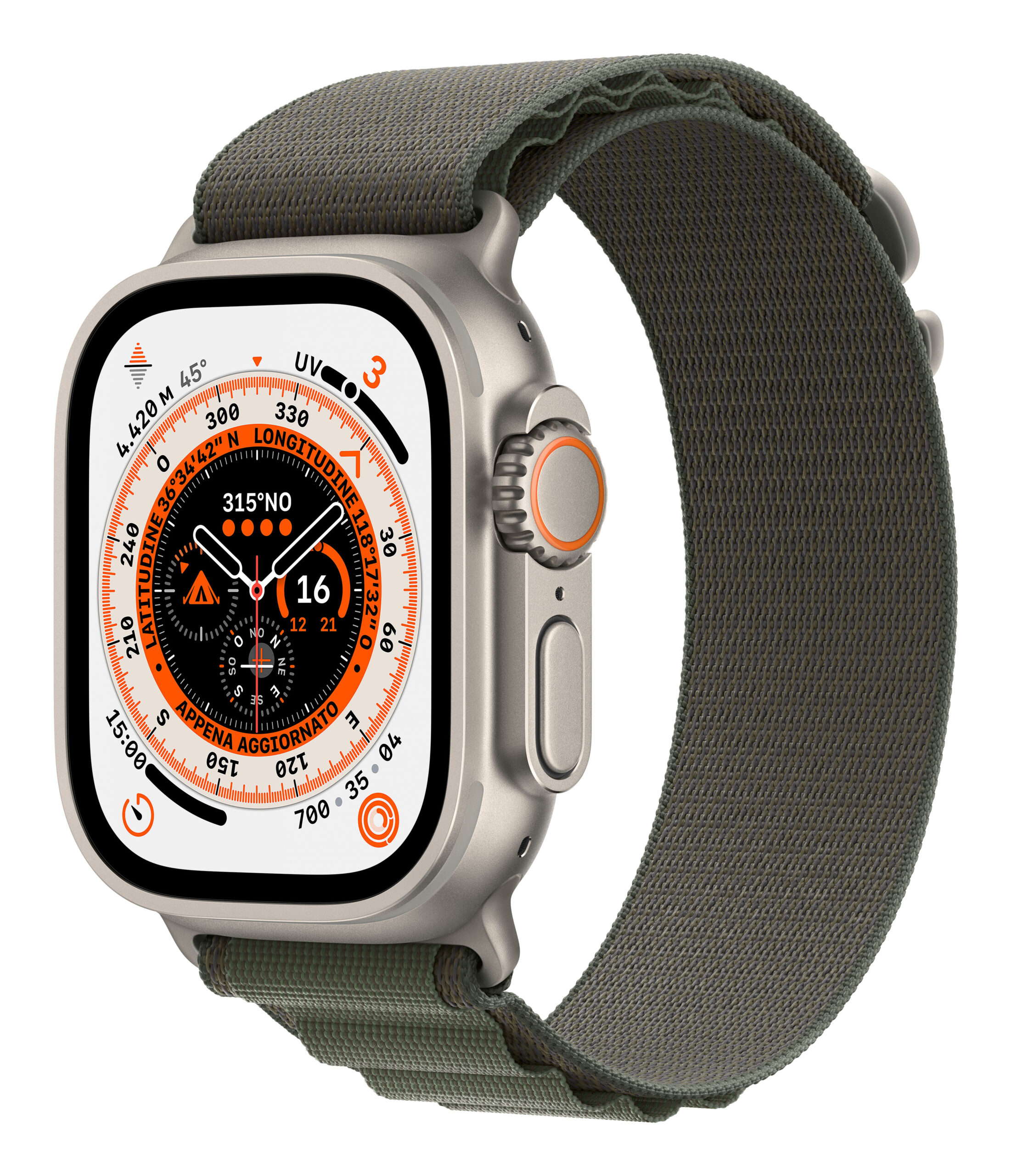 Apple Smartwatch Watch Ultra GPS + Cellular 49mm Titanium Case with Alpine Loop M - Green, MQFN3