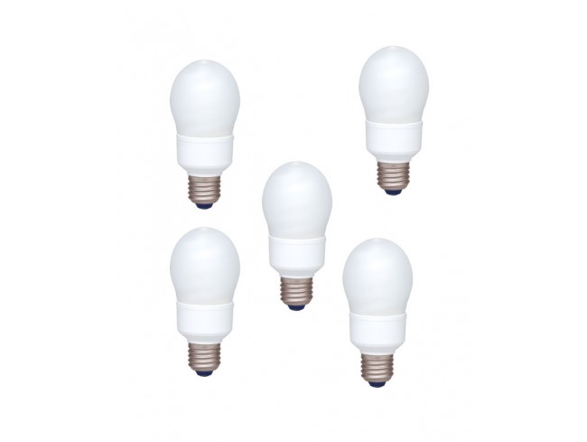 Panasonic SET 5 becuri fluorescent, soclu E27, putere 13W, forma oval, lumina alb rece, EFA13E672V-5