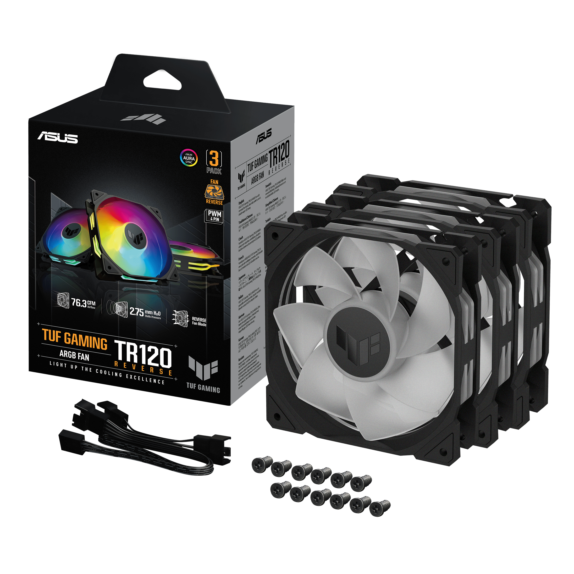 Asus Fan TUF Gaming TR120 ARGB BLACK REV, TR120-1R/BK/REV/3 IN 1 - imagine 9