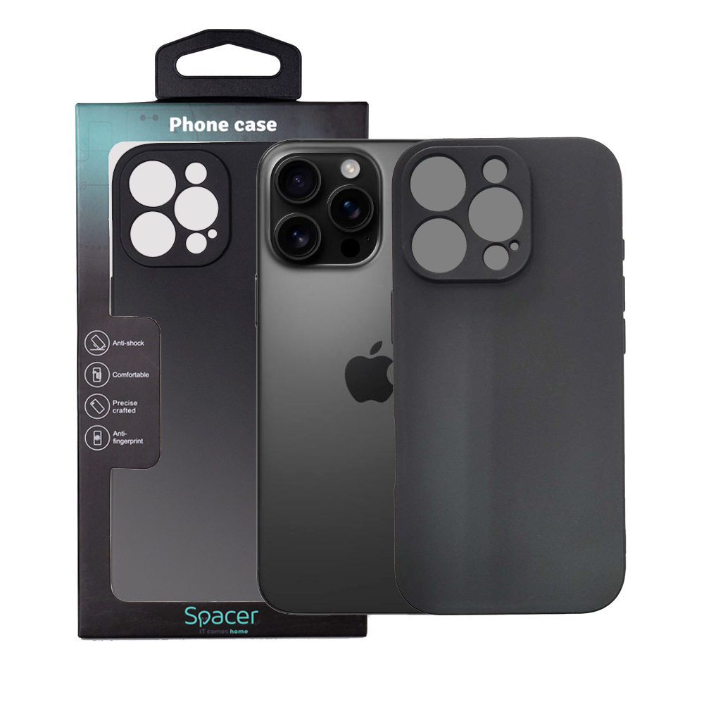 SPACER Husa Iphone 16 Pro, grosime 1.5mm, material flexibil TPU, negru, SPPC-AP-IP16P-TPU
