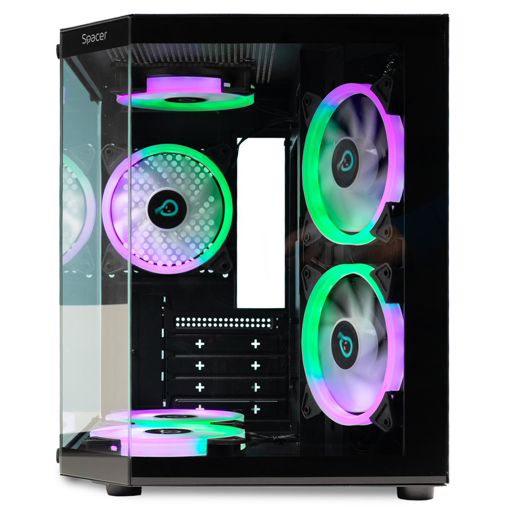 SPACER CARCASA - gaming, Mini Tower, mATX Compact (max 244x200 mm), AQUARIUM, SPCS-GC-AQUARIUM-BK-6F - imagine 2