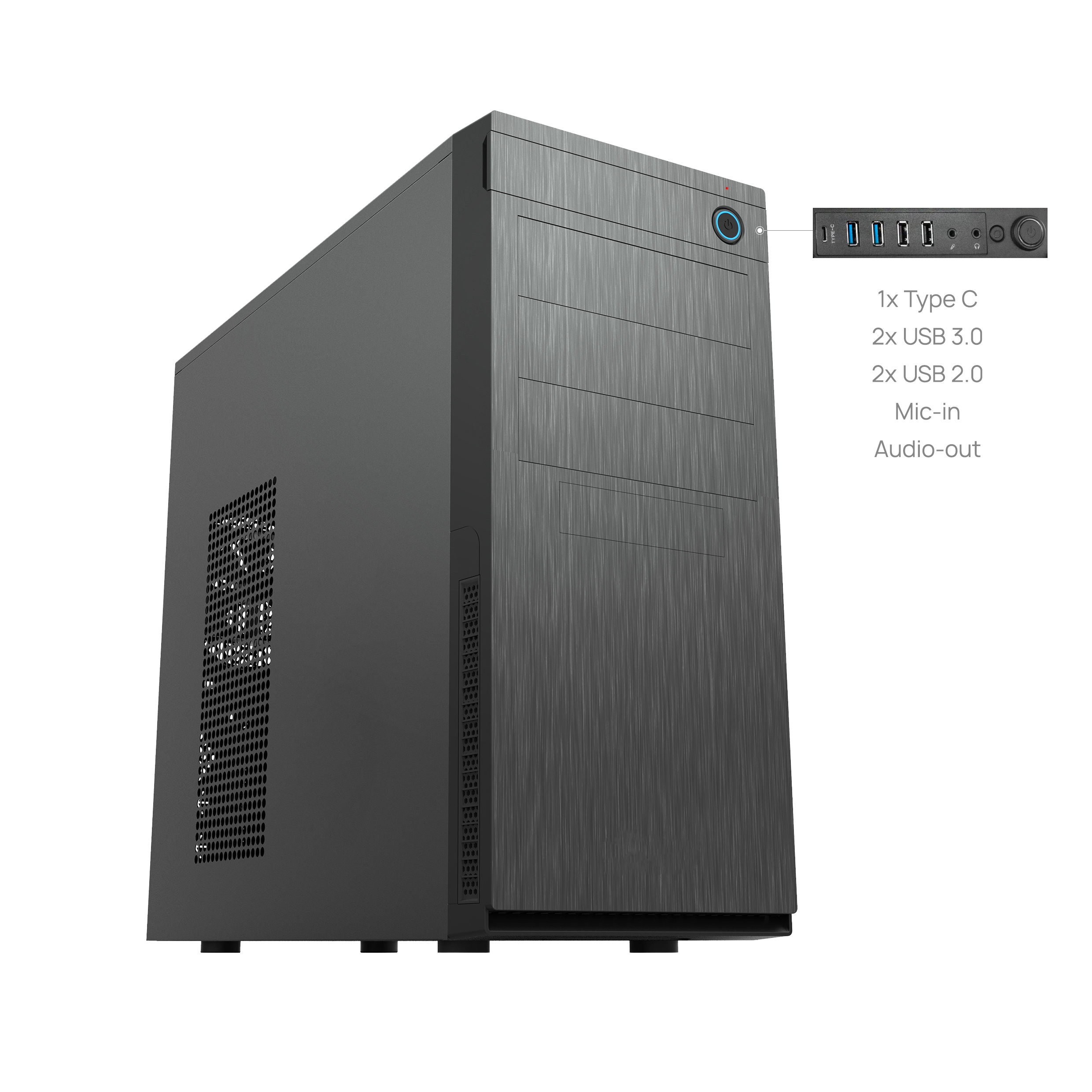 CHIEFTEC CARCASE, "Elox" middle tower Black, 2xUSB 3.0,2x USB 2.0,1x USB typeC, HC-10B-OP - imagine 2