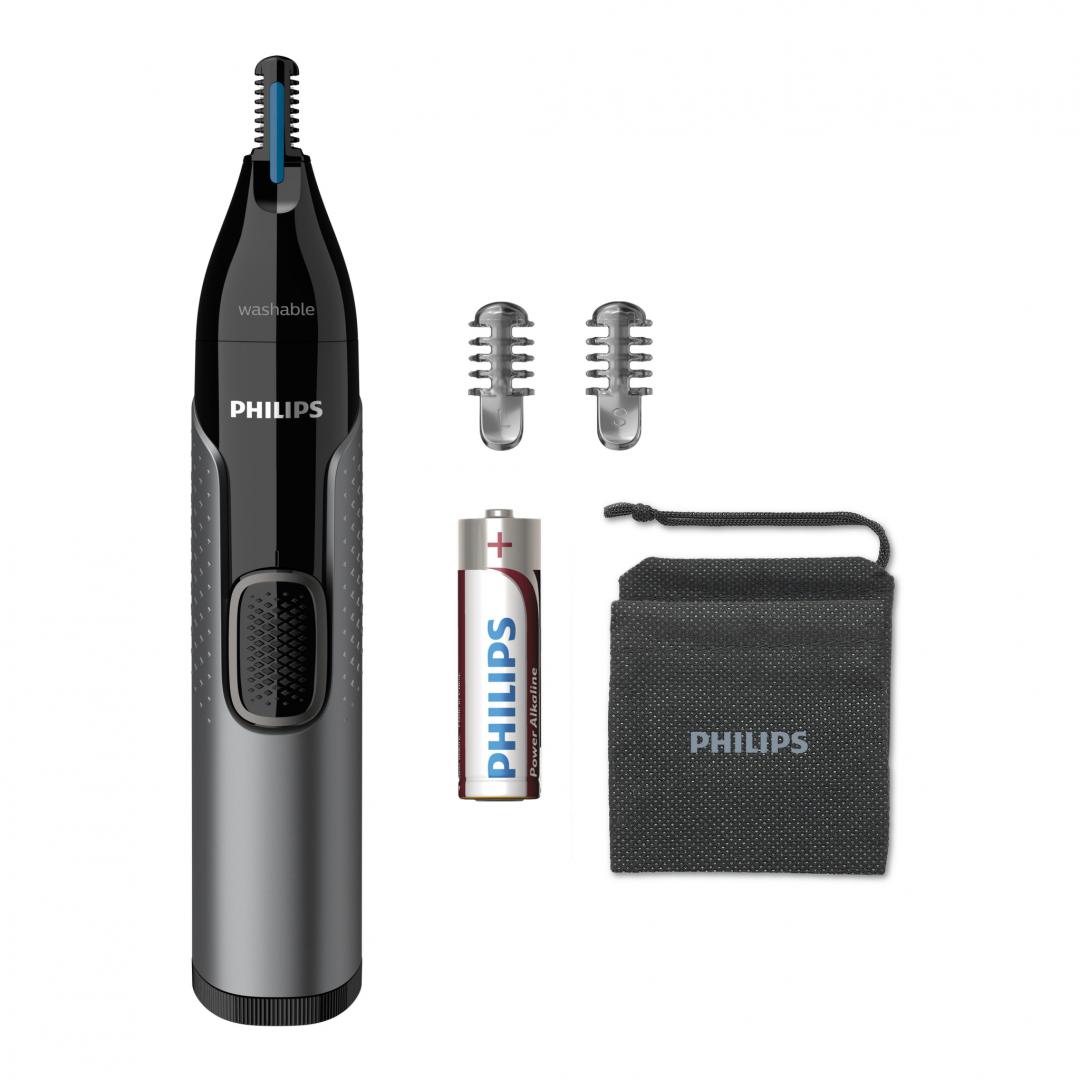 PHILIPS Trimmer pentru nas si urechi, Baterie, Lavabil, Tehnologie Precision Trim, Otel, NT3650/16