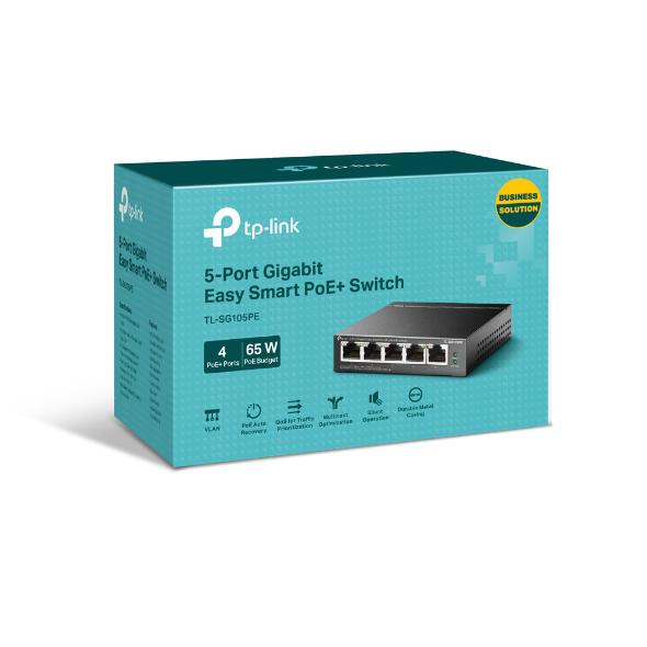 TP-LINK 5-Port Gigabit Easy Smart Switch with 4-Port PoE+, 4× Gigabit PoE+ Ports, QoS, TL-SG105PE - imagine 3