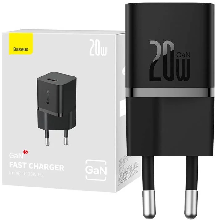Baseus INCARCATOR retea, GaN5 Fast Charger mini 20W, 1 x USB Type-C 5V/3A, negru, CCGN050101