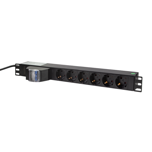 Logilink PDU 1U pt. rack 19 inch, 6 prize Schuko, intrare Schuko, max 16 A, circuit, PDU6C02