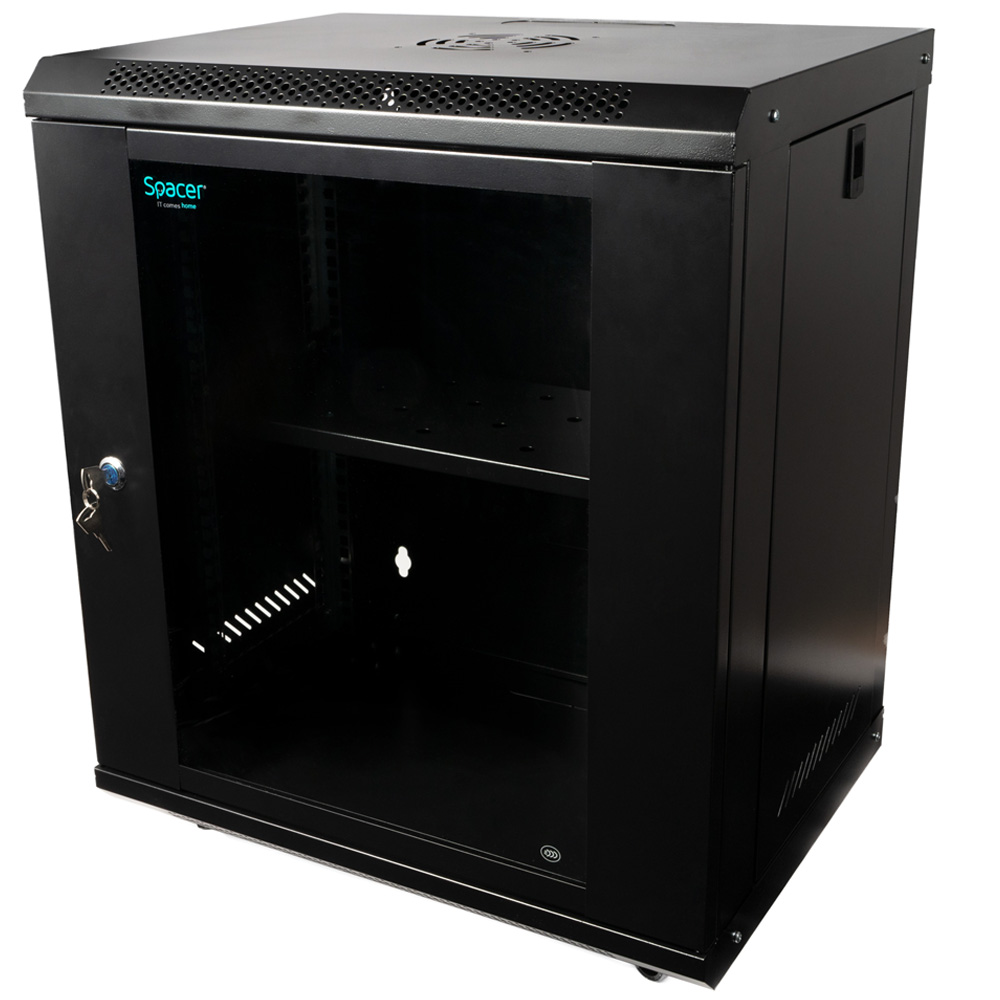 SPACER CABINET 19 12U 500x400mm, fixare pe perete, Flatpack (dezasamblat), Black, SPCW-12U-400-BK-02