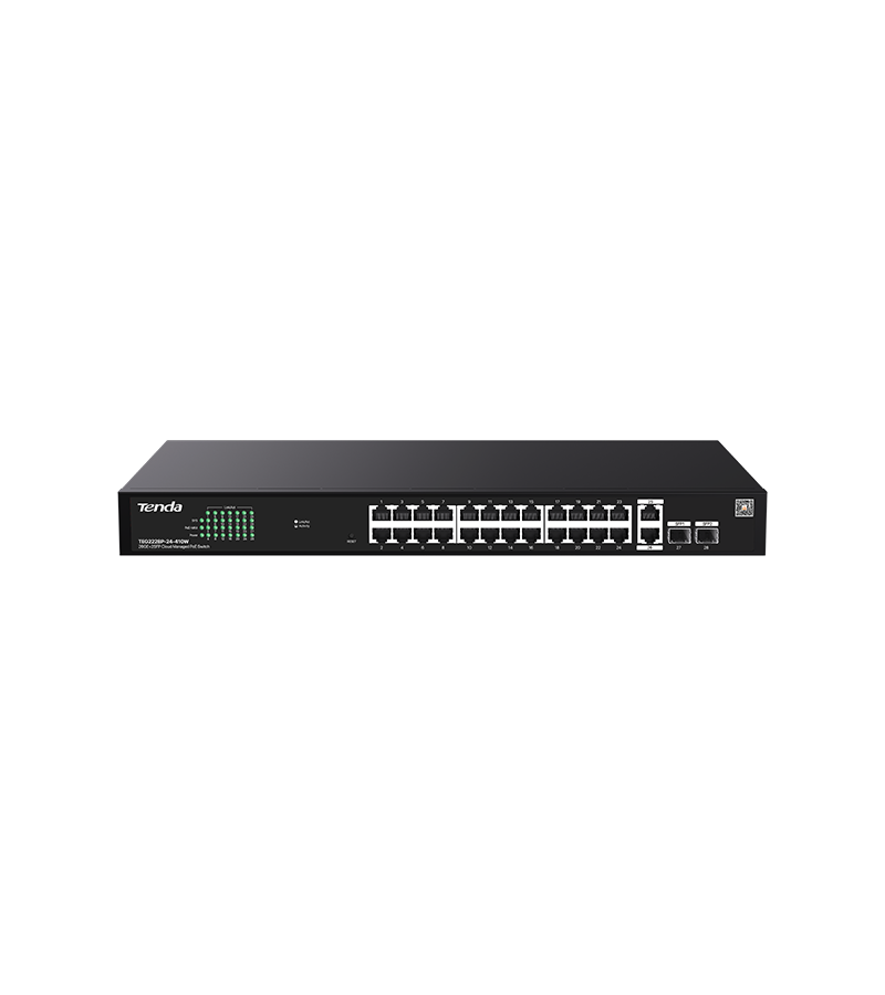 Tenda SWITCH PoE cloud managed, 26 GE+2 SFP porturi Gigabit, buget PoE 410W, TEG2228P-24-410W