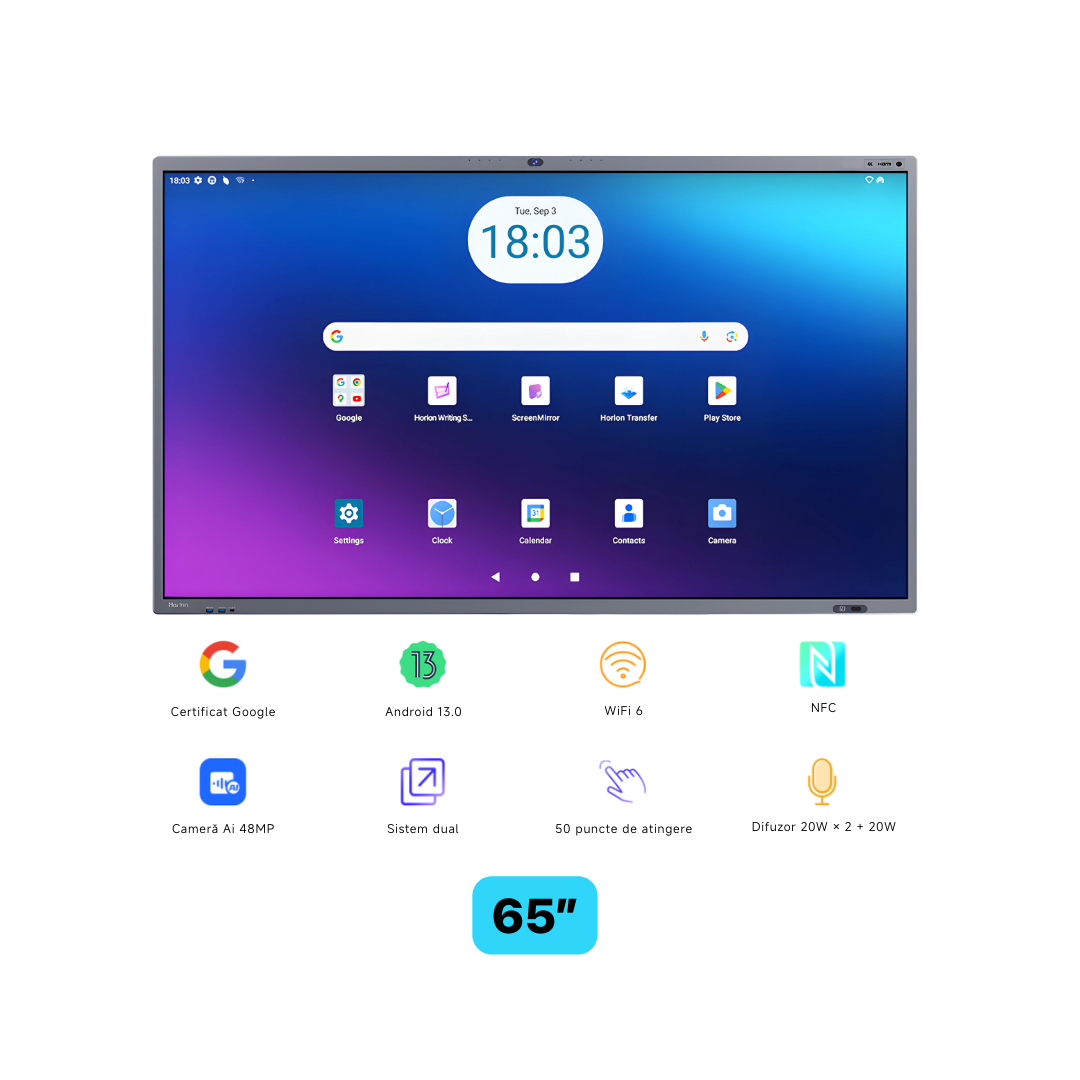 Horion Ecran interactiv 65M6APro, 65 inch, 8GB DDR4 + 128GB Standard, Android 13, A31D2, HO-65M6APRO