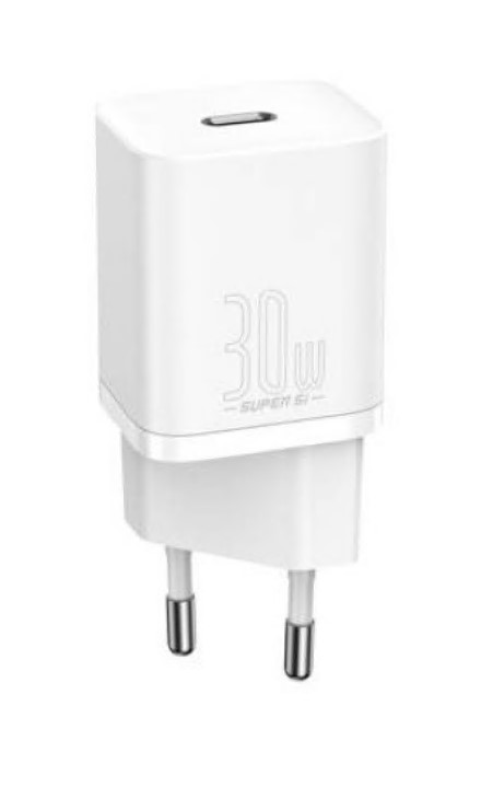 Baseus INCARCATOR retea Super Si, Quick Charge 30W, 1 x USB Type-C 5V/3A, alb, CCSUP-J02
