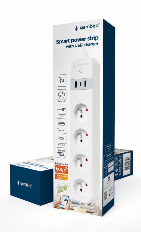 Gembird PRELUNGITOR, Schuko x 4, WiFi, conectare prin Schuko (T) French, cablu 1.5, TSL-PS-F4U-01-W - imagine 3