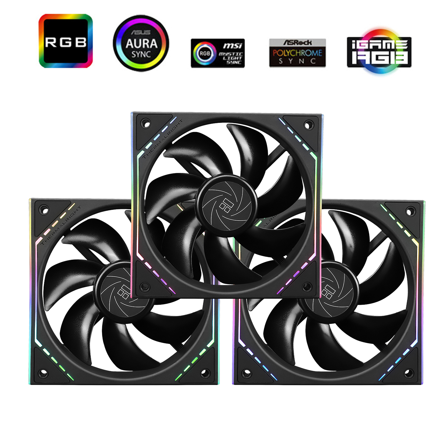 Thermalright Set 3 ventilatoare TL-M12, 120mm, 1500 RPM, S-FDB Bearing, 47.6 CFM, LED ARGB, TL-M12-3