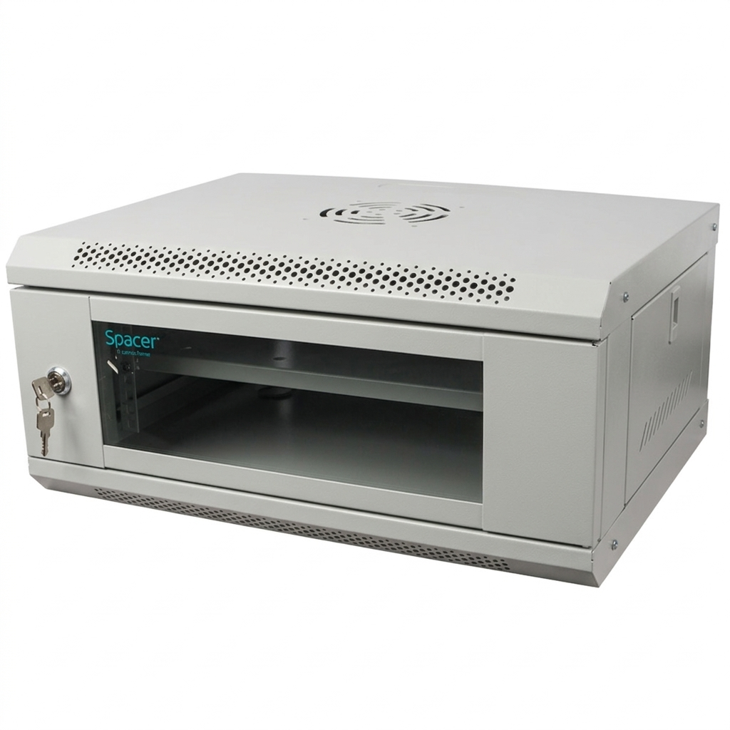 SPACER CABINET 19 4U 500x450mm, fixare pe perete, Flatpack (dezasamblat), Grey, SPCW-4U-450-GR-02