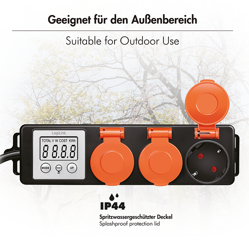 Logilink PRELUNGITOR, Schuko x 3, cablu 3G 1.5mm2, 230 V/16 A, 50 Hz, max. 3500 W, contor, EM0008 - imagine 5