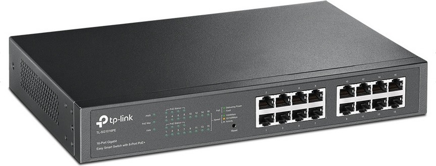 Tp-Link SWITCH PoE SMART 16 porturi Gigabit (8 PoE+), IEEE 802.3af/at, carcasa metalica, TL-SG1016PE