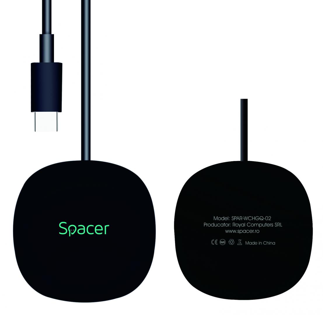 SPACER Incarcator wireless, Quick Charge 15W Qi, conector Type-C, rol de stand prin, SPAR-WCHGQ-02 - imagine 3