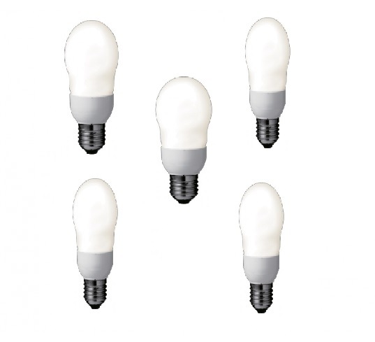 Panasonic SET 5 becuri fluorescent, soclu E27, putere 8W, forma oval, lumina alb calda, EFA8E27HD-5