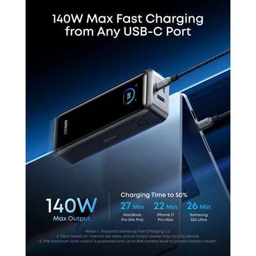 Anker POWER BANK Prime 26.250 mAh, 300W PowerIQ 4.0, 2 x USB-C, 1 x USB-A, afisaj LED, A110AH11 - imagine 2