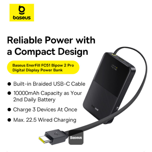 Baseus POWER BANK EnerFill FC51 Bipow 2 Pro Digital, capacitate 30000mAh 22.5W, 1 x USB, 1, E0028100 - imagine 4