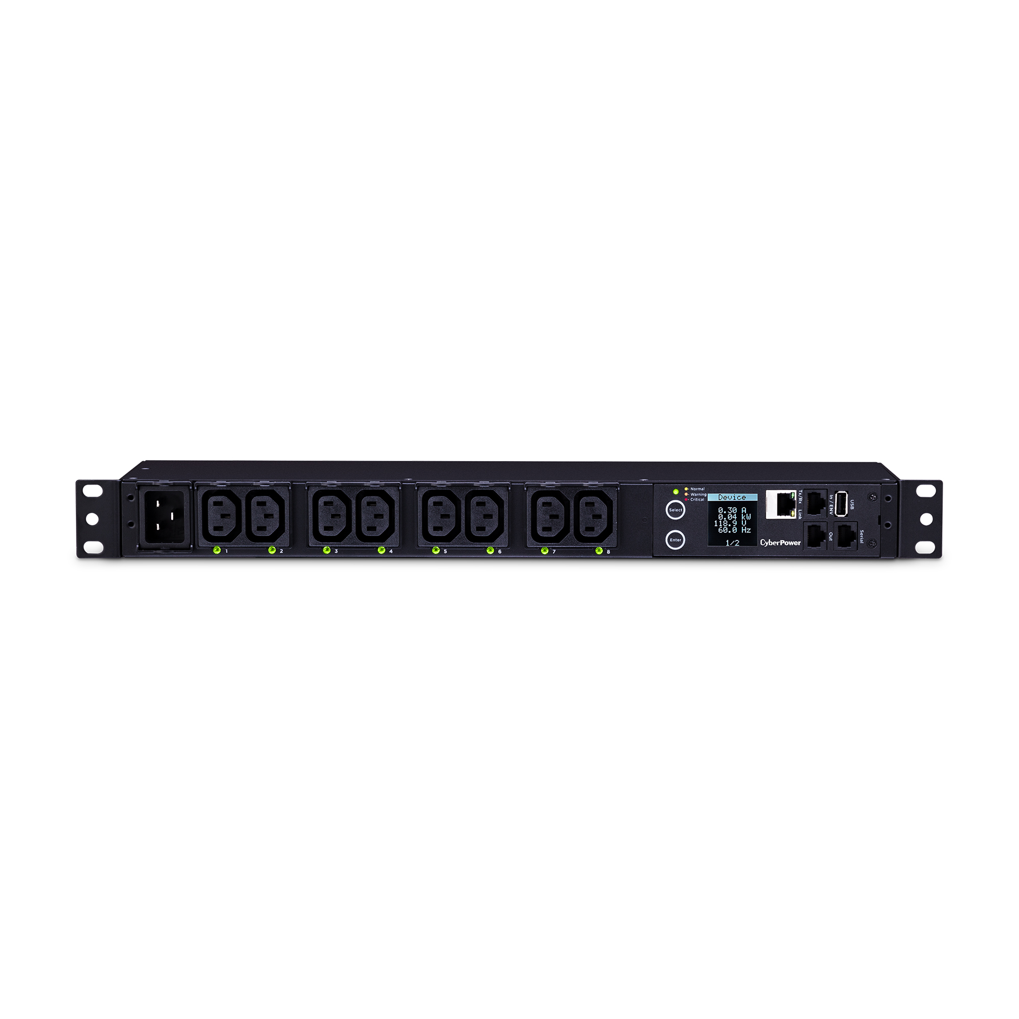 Cyber Power PDU 1U pt. rack 19 inch, 8 prize IEC, intrare IEC, max 16 A, PDU81005 - imagine 2