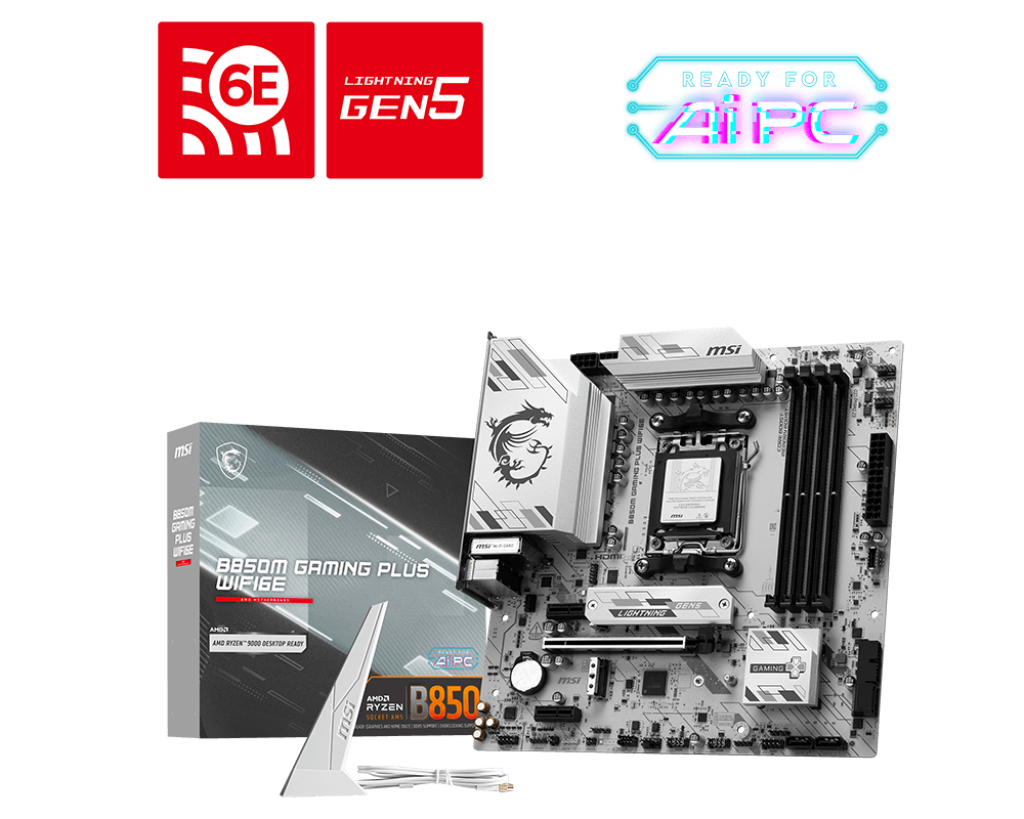 MSI Placa de baza, AM5, DDR5, BT, mATX, Alb 911-7E81-002, B850M GAMING PLUS WIFI6E
