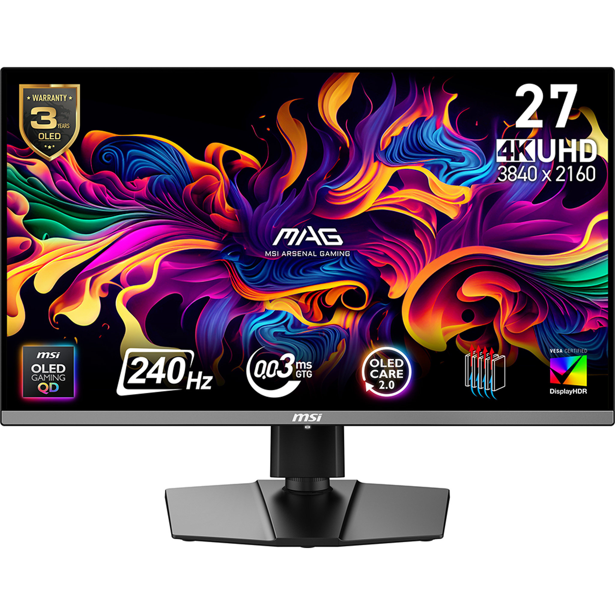 MSI 26.5inch QD-OLED UHD 16:9 240Hz 0.03ms 2xHDM2.1 DP USB Type C Dpalt PD15W, MAG 272UP QD-OLED X24