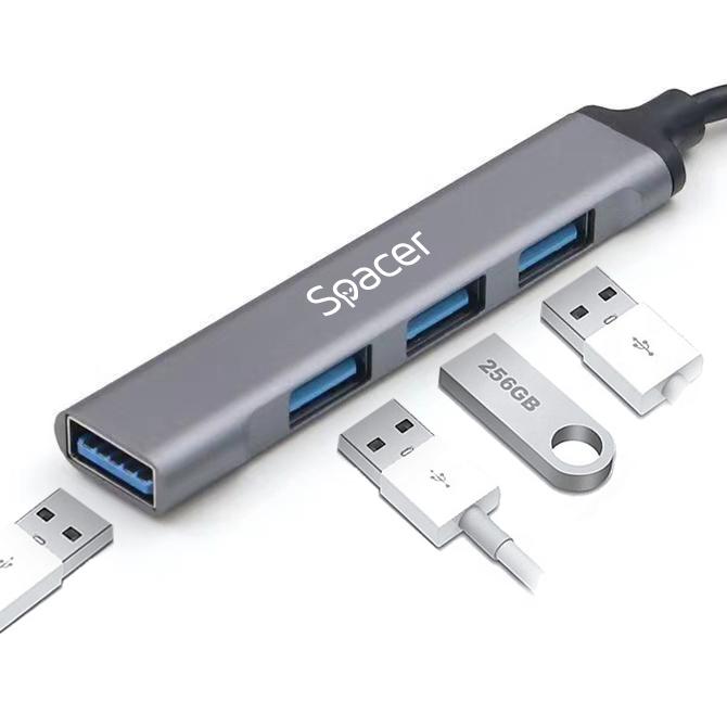 SPACER Hub USB USB-C, 4 porturi, Gri, SPHB-USB-4U-01 - imagine 2