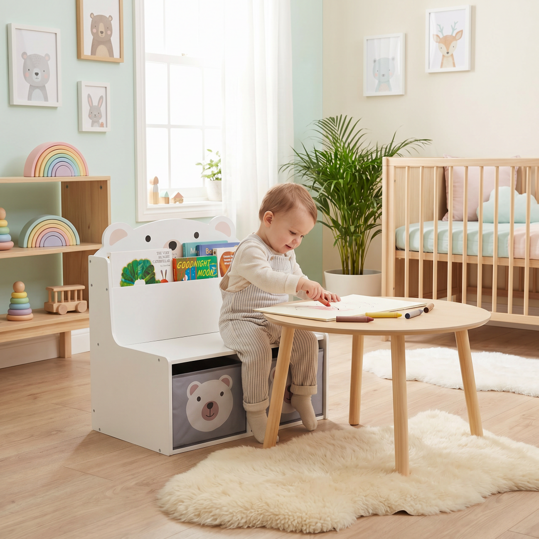 U-GROW Bancuta cu spatiu de depozitare jucarii si carti Bear, UG-74BEAR - imagine 7