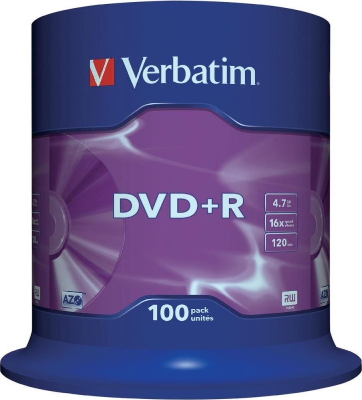 Verbatim DVD+R 4.7GB, 120min, viteza 16x, 100 buc, Single Layer, spindle, "Matt Silver", 43551