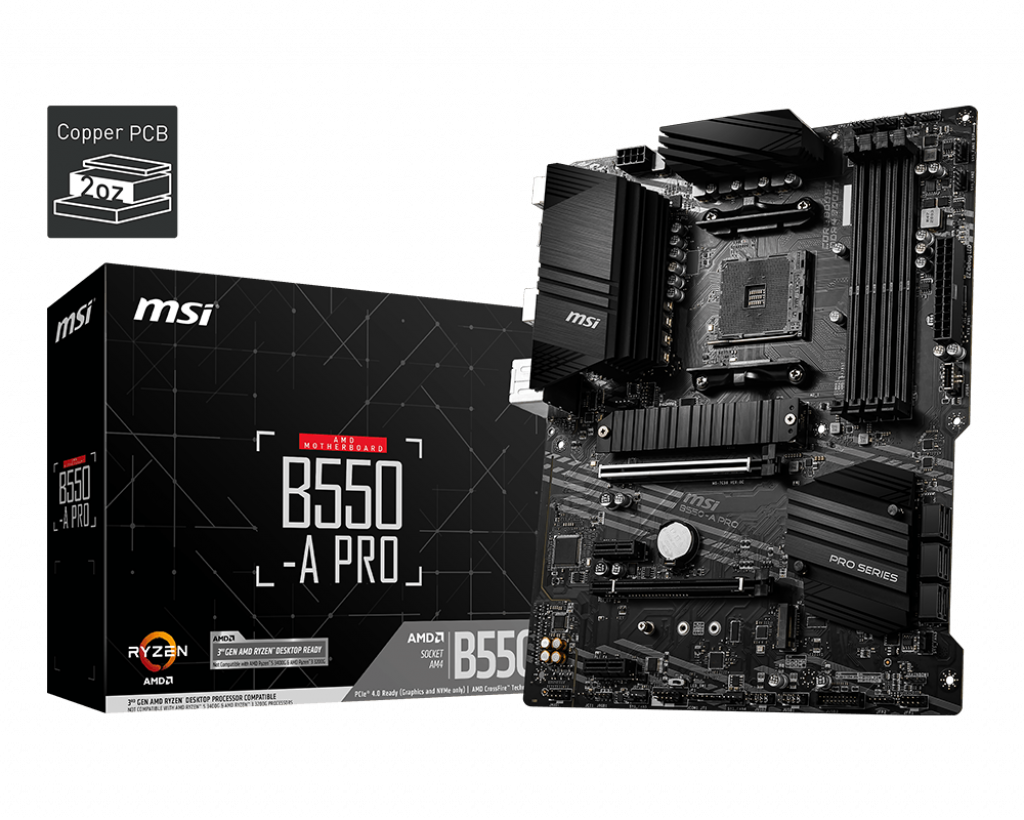 MSI PLACA de BAZA, skt AM4, ATX, AMD B550, 4 x DDR4, max. 128 GB, 6 x SATA, 2 x M.2, 7.1, B550-A PRO