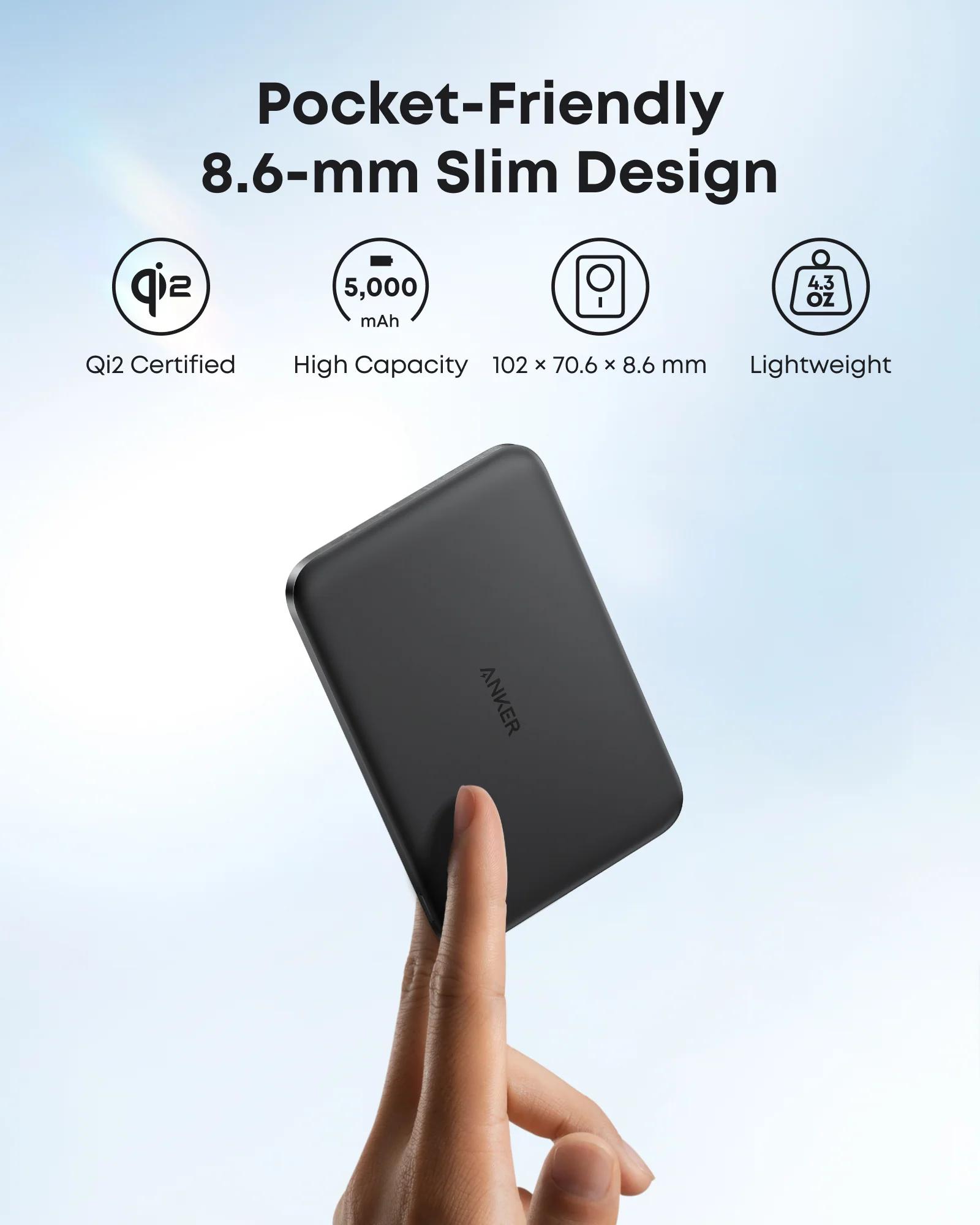 Anker POWER BANK Nano 5.000 mAh, 15W MagGo, slim, magnetic, wireless, 1 x USB-C incarcare, A1665H11 - imagine 4