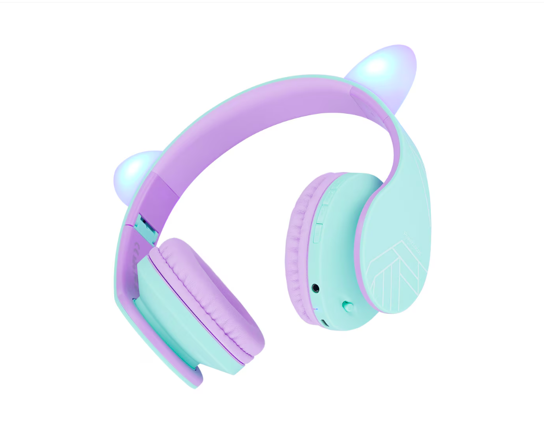 POWERLOCUS Casti Over-ear KidsCat, Wireless/Wired, Multicolor, PWL-P2KIDSCAT-TEALPURPLE - imagine 2