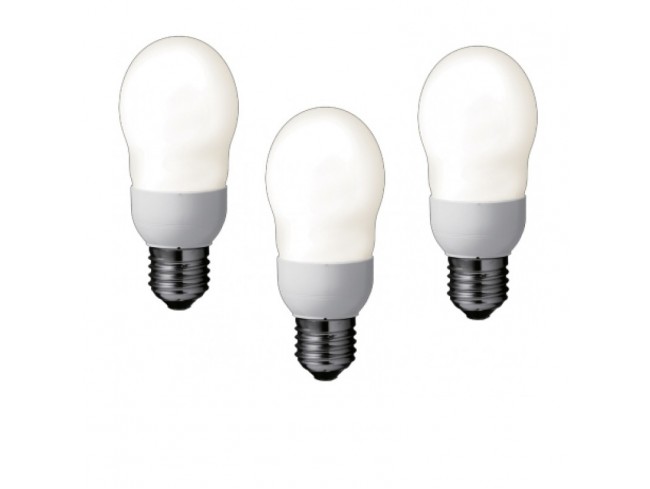 Panasonic SET 3 becuri fluorescent, soclu E27, putere 8W, forma oval, lumina alb calda, EFA8E27HD-3