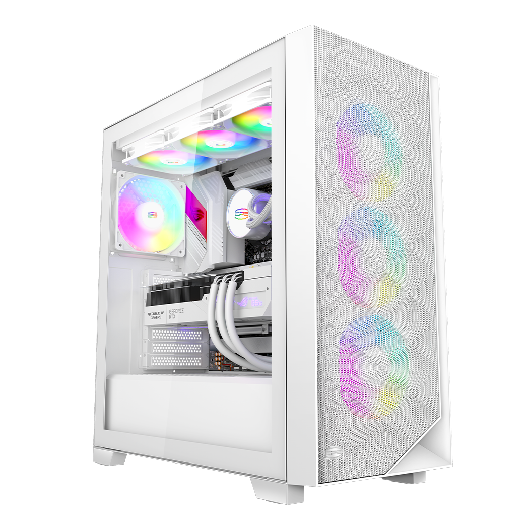 PCCOOLER CARCASA, Middle Tower, ATX, fara sursa, sticla securizata, 3 ventilatoare, C3D510 ARGB WH