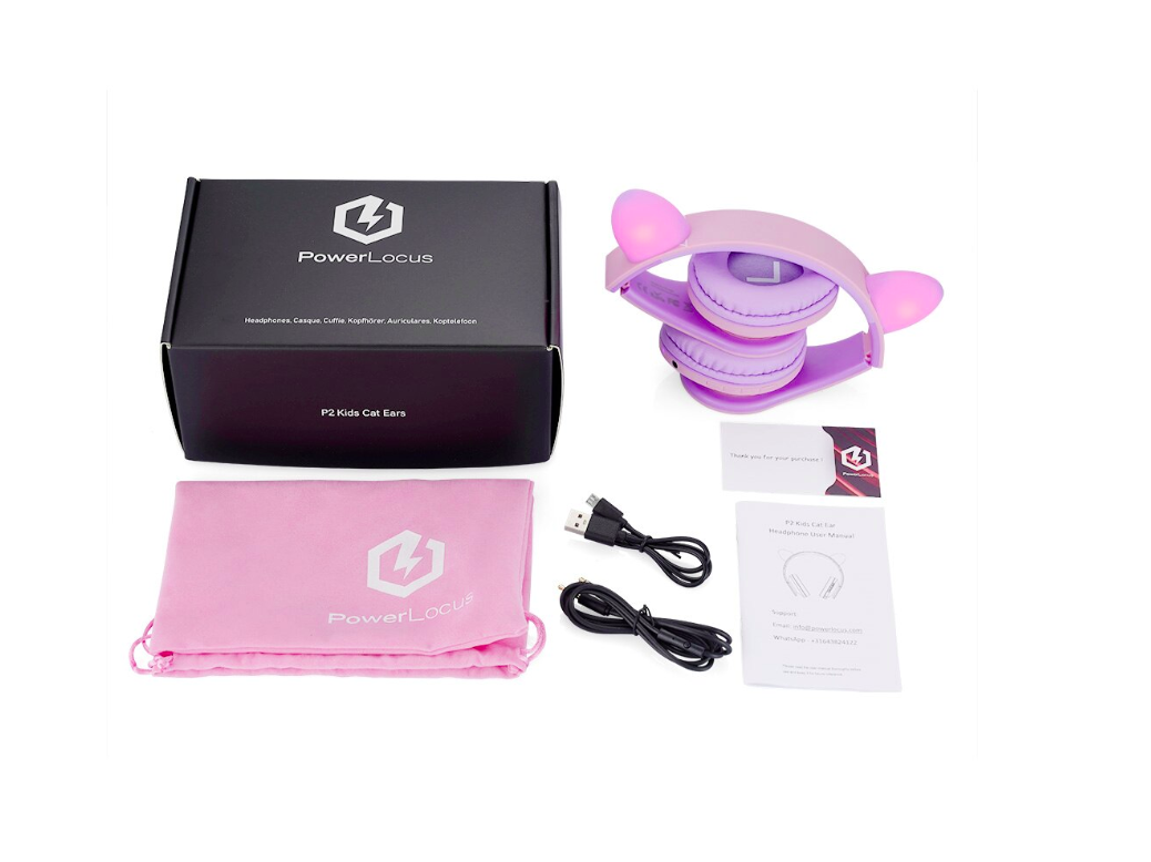 POWERLOCUS Casti Over-ear KidsCat, Wireless/Wired, Multicolor, PWL-P2KIDSCAT-PURPLEPINK - imagine 4