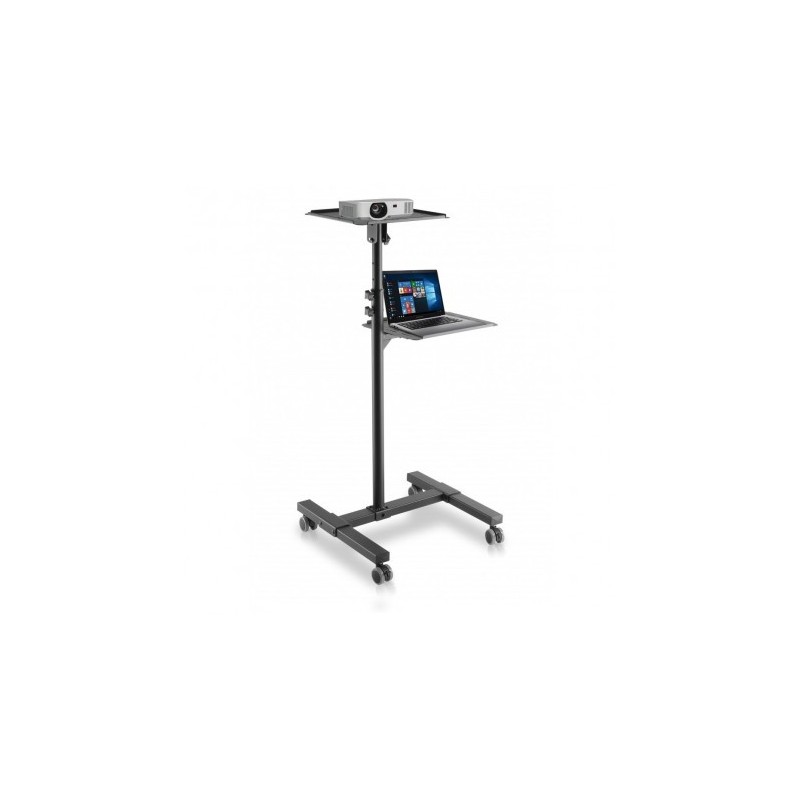 Techly Suport pentru videoproiector cu 2 rafturi reglabile, mobil pe roti, negru, ICA-TBTPM-10