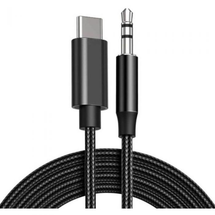 LEMONTTI Cablu Audio USB-C-Jack 3.5mm, carcasa de metal, cablu din impletitura textila si, LAUXCTCBK