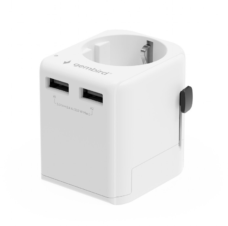 Gembird ADAPTOR, universal, EU la conectori: US/UK/CN/AU, cu impamantare, 1x Schuko, TPA-EU2A12-01-W
