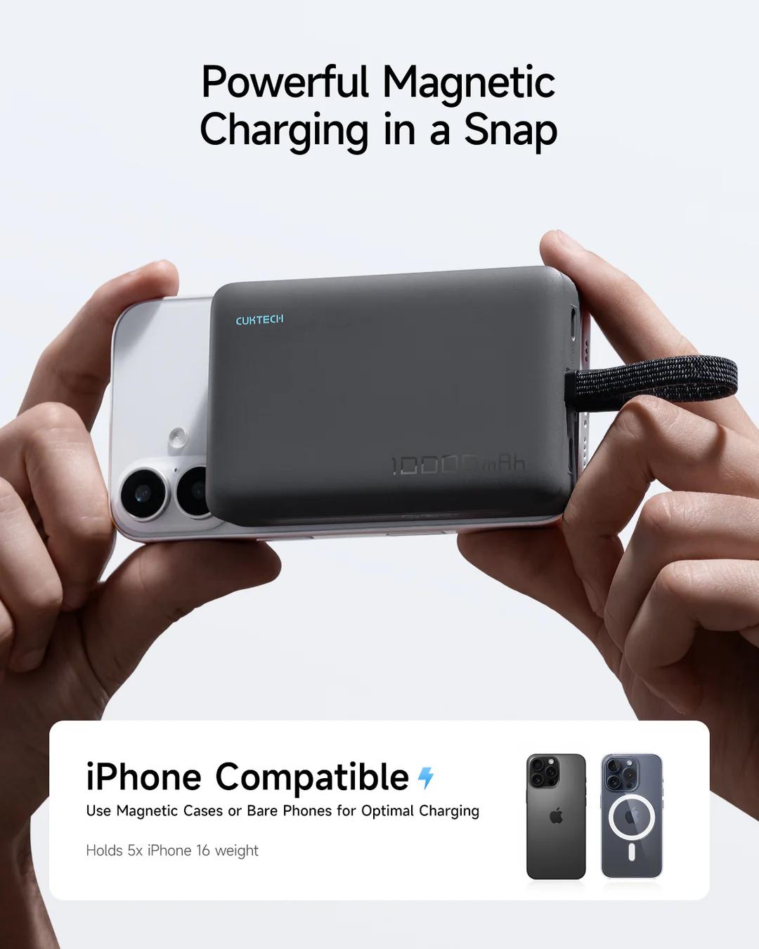Cuktech POWER BANK Magnetic, 10000mAh, 20W, cablu integrat USB Type-C, gri, CKWPB100LGLBK - imagine 7