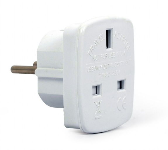 Gembird ADAPTOR UK, Socket UK, conectare prin Schuko (T), 7.5 A, fara protectie, alb, A-AC-UKEU-001