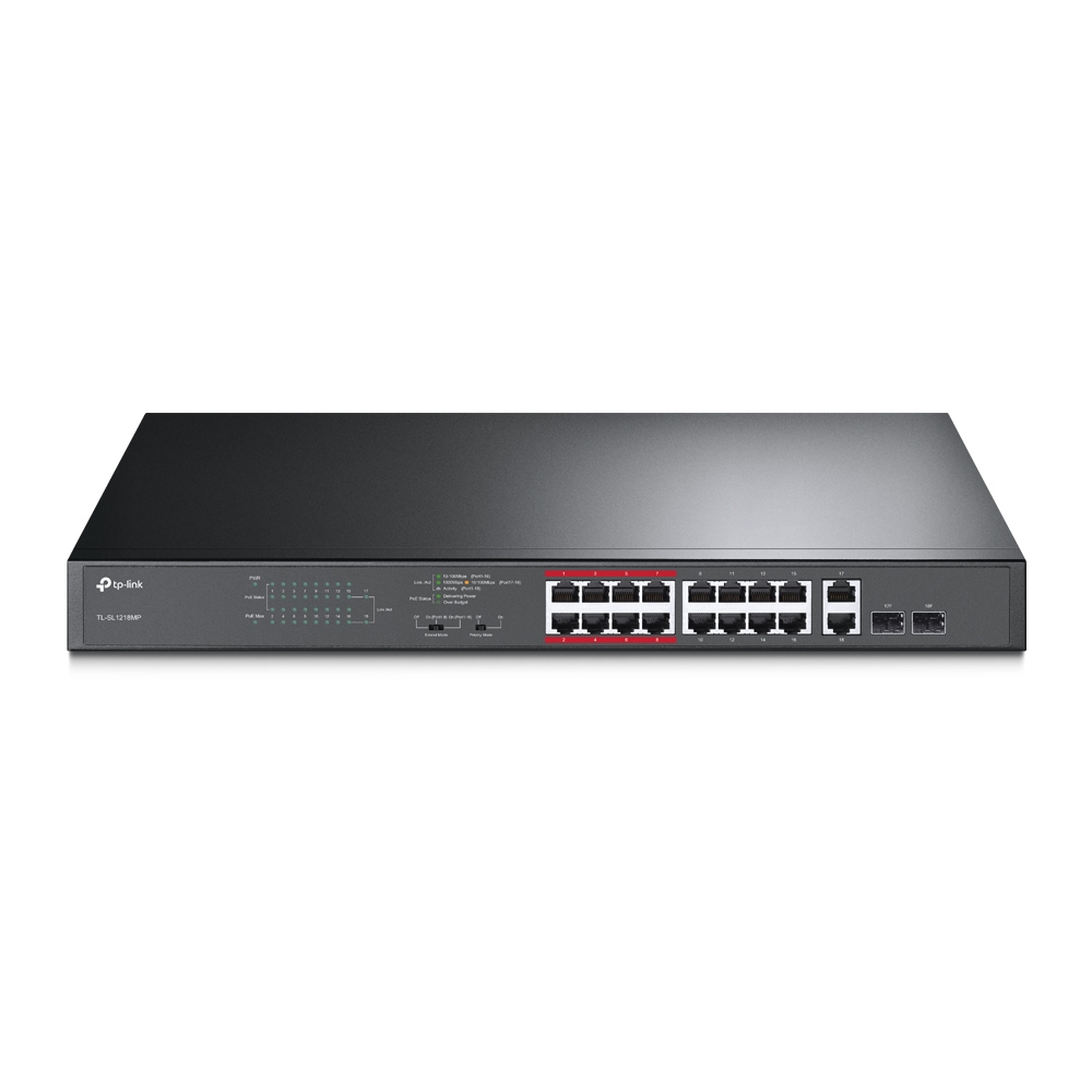 Tp-Link SWITCH 16 porturi 10/100 Mbps POE, 2 porturi 10/100/1000 Mbps, 2 porturi SFP, TL-SL1218MP