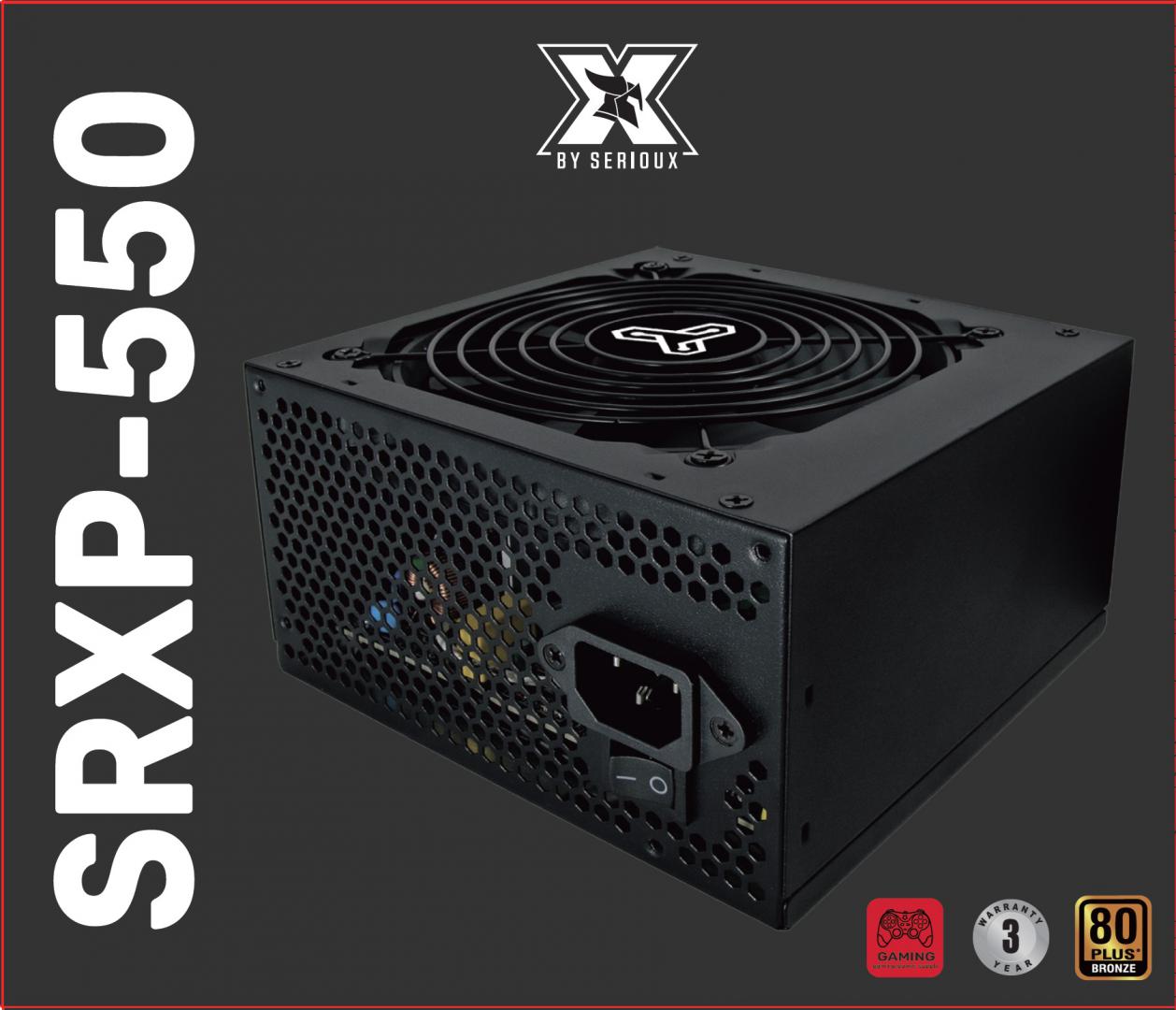 SERIOUX Sursa Energy 550W, 80+ Bronze, Ventilator 12cm, ATX, material metal, cabluri, SRXP-550