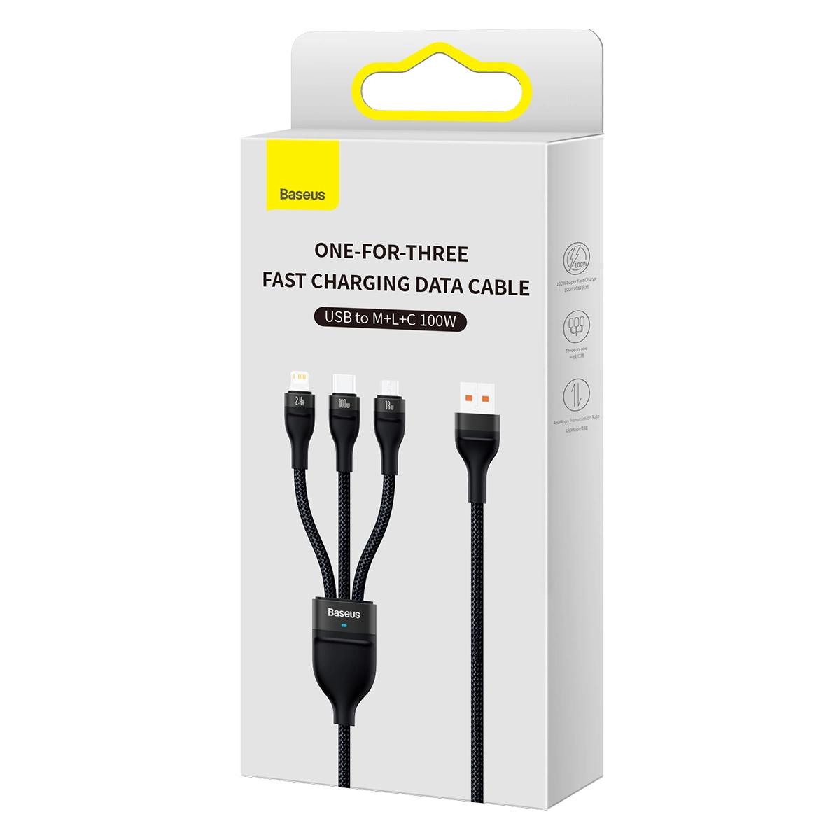 Baseus CABLU alimentare si date Flash, One- for-three Retractable, pt smartphone,USB la, CASS030001 - imagine 4