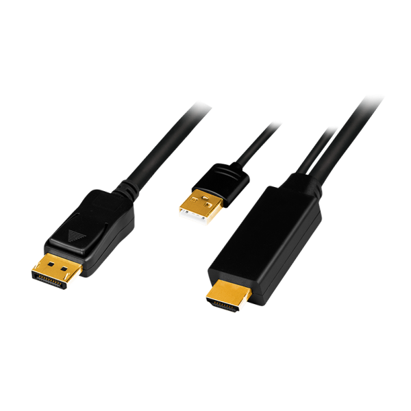 Logilink CABLU video, HDMI (T) 1.4 + USB (T) la DisplayPort (T) 1.2, 2m, conectori auriti, CH0091